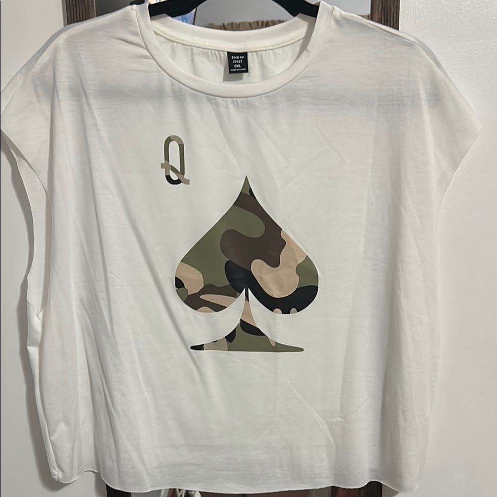 SHEIN White Camouflage Spade Top